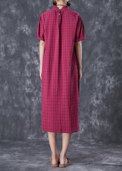Rose Ruffled Plaid Cotton Dresses Summer