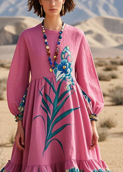Rose Ruffled Print Cotton Dress Spring