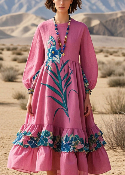 Rose Ruffled Print Cotton Dress Spring