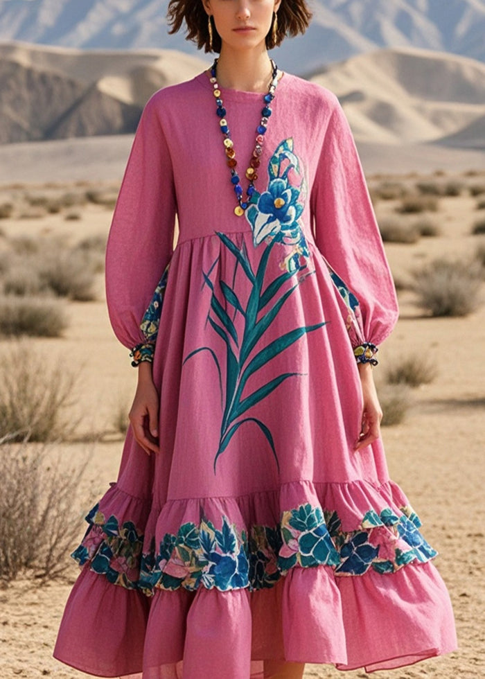 Rose Ruffled Print Cotton Dress Spring