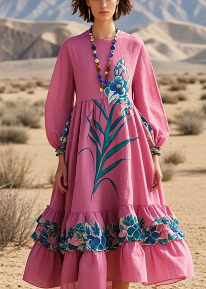 Rose Ruffled Print Cotton Dress Spring