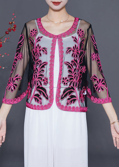 Rose Sequins Hollow Out Tulle Cardigan Summer