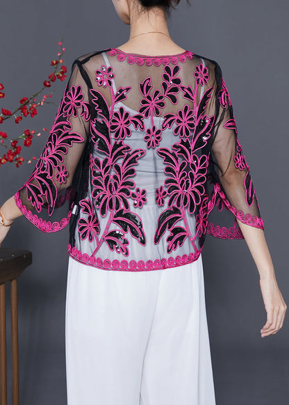 Rose Sequins Hollow Out Tulle Cardigan Summer