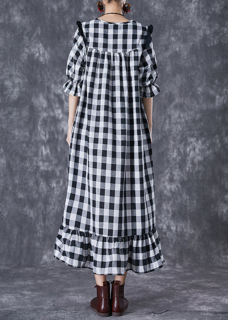 Ruffled Patchwork Plaid Cotton Ankle Dress Summer
