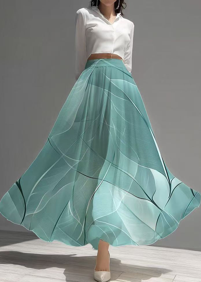 Sea Blue Print Chiffon Beach Skirt Summer