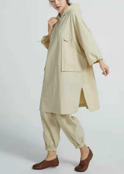 Women Side Open Cotton Loose Linen Tops women blouses Work Beige Shirts