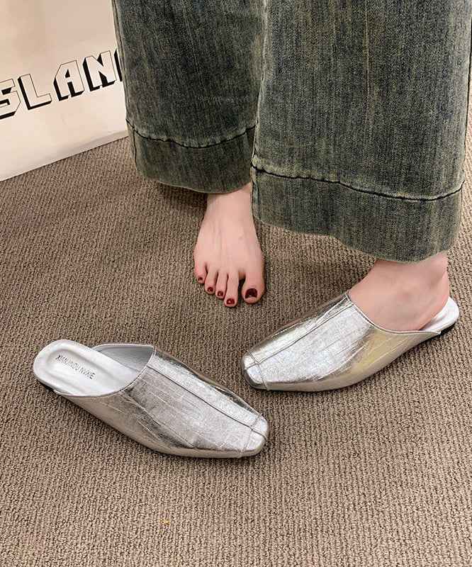 Silvery Faux Leather Comfortable Thong Sandals