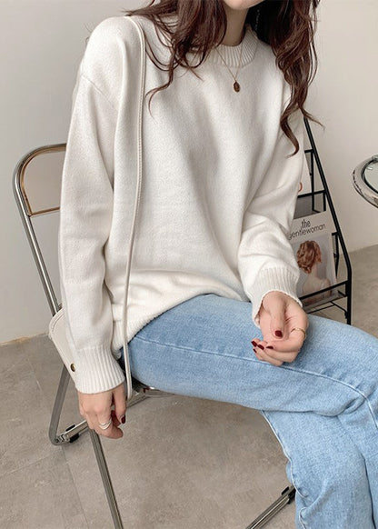Simple Blue O Neck Knit Sweaters Spring