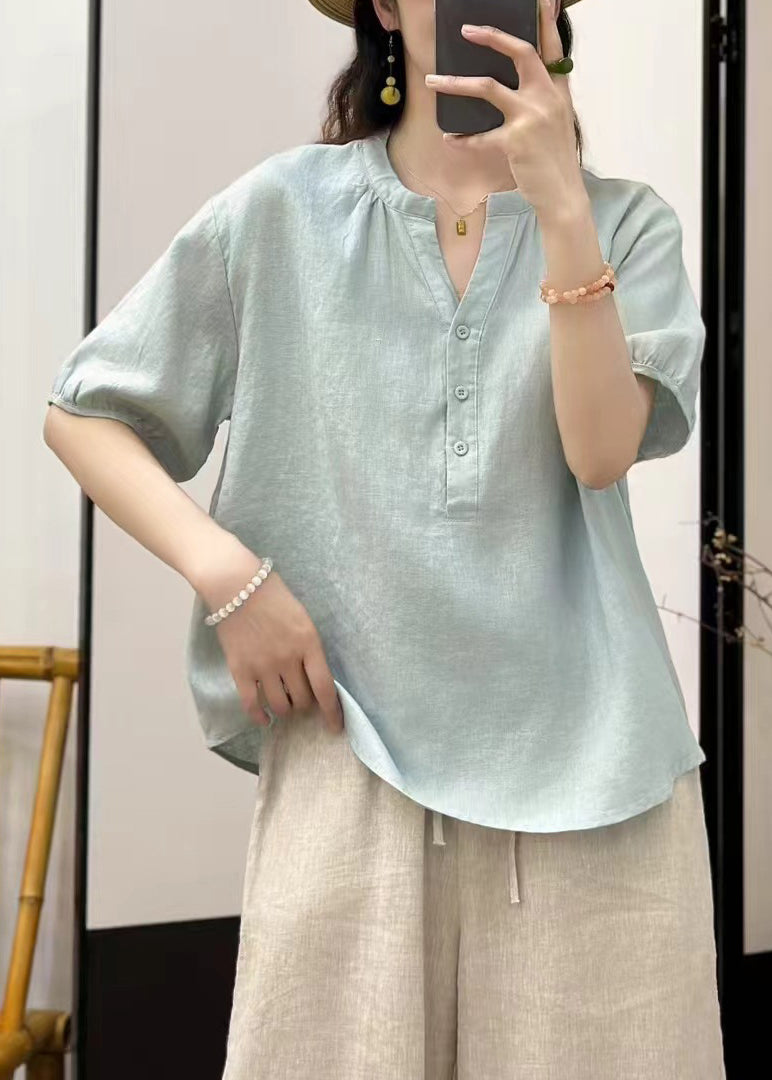 Sky Blue Button Loose Linen Shirt