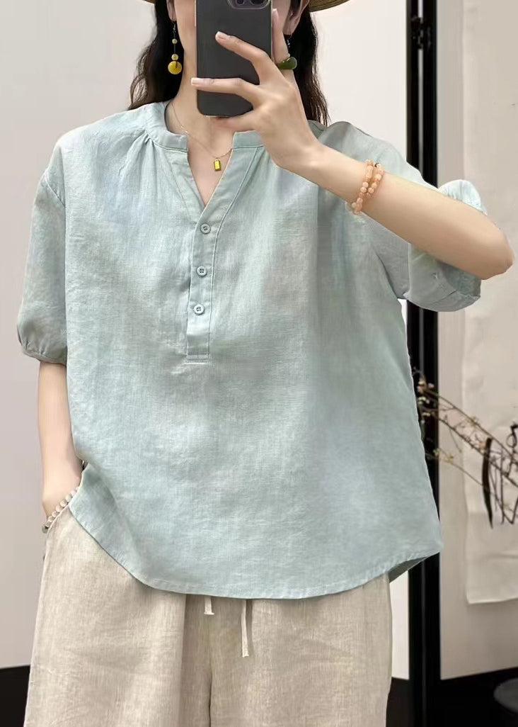 Sky Blue Button Loose Linen Shirt