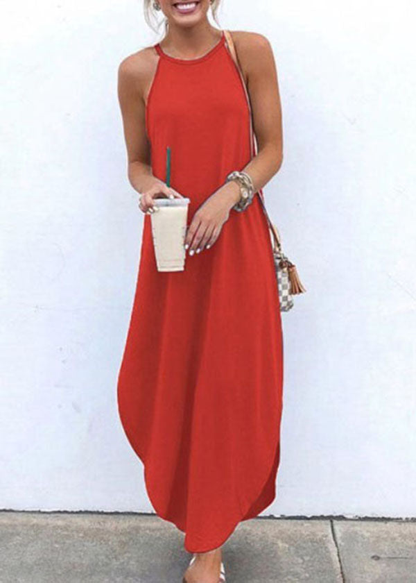 Sleeveless Straps High Low Hem Causal Maxi Dress