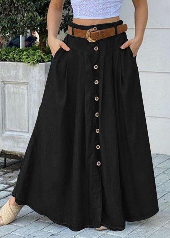 Yellow Polka Dots Bottom Front Loose Long Skirt With Pocket