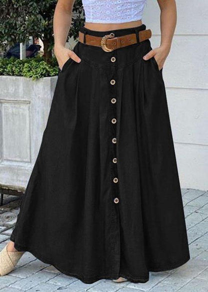 Color Bottom Front Loose Long Skirt With Pocket