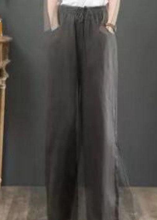 Color Elastic Waist Drawstring Wide Leg Pants With Pocket