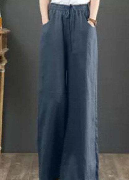 Color Elastic Waist Drawstring Wide Leg Pants With Pocket