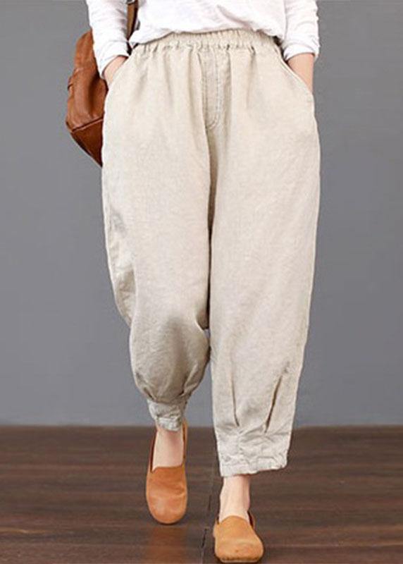 Color Elastic Waist Loose Cotton Pants