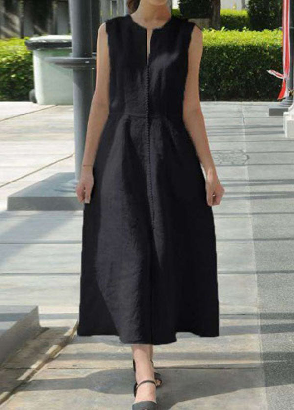 Color Sleeveless V-neck Back Zipper Pocket Dress
