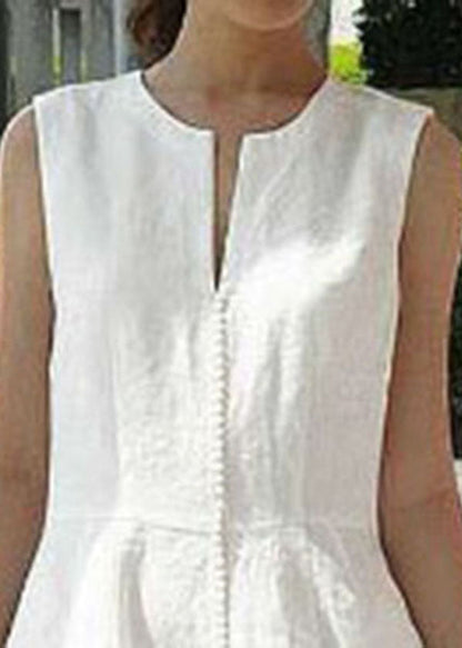 White Flowers Sleeveless V-neck Back Zipper Pocket Dress