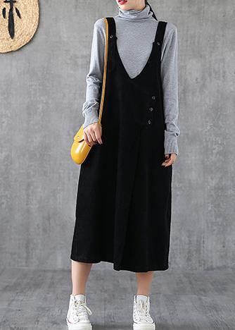Spaghetti Strap Pockets Cotton Clothes Ideas Black Long Dresses