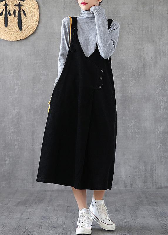 Spaghetti Strap Pockets Cotton Clothes Ideas Black Long Dresses