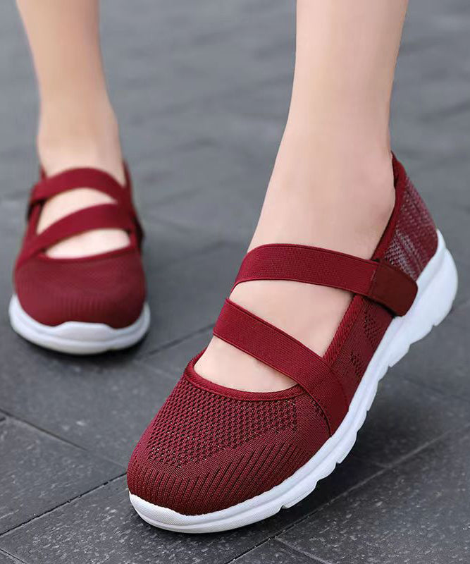 Splicing Flat Shoes Red Comfy Breathable Mesh Soolinen Shoes-20251