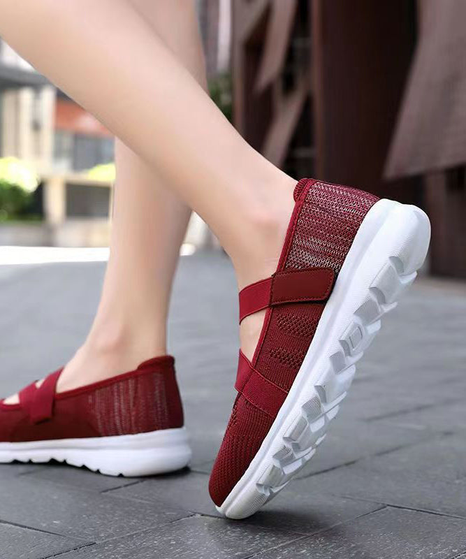 Splicing Flat Shoes Red Comfy Breathable Mesh Soolinen Shoes-20251