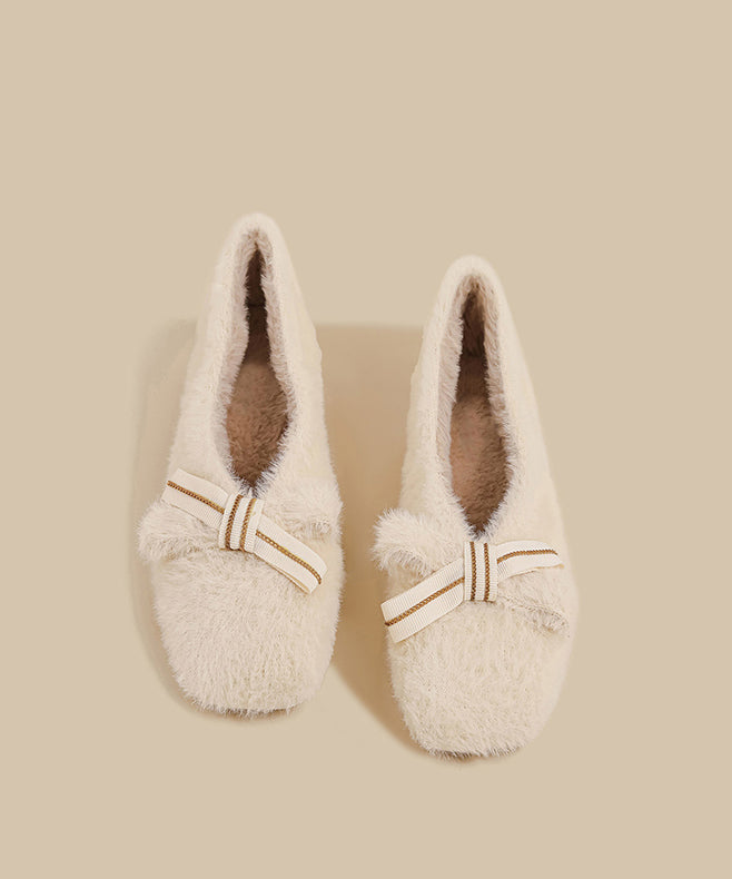 Splicing Khaki Fuzzy Wool Lined Chunky Shoes