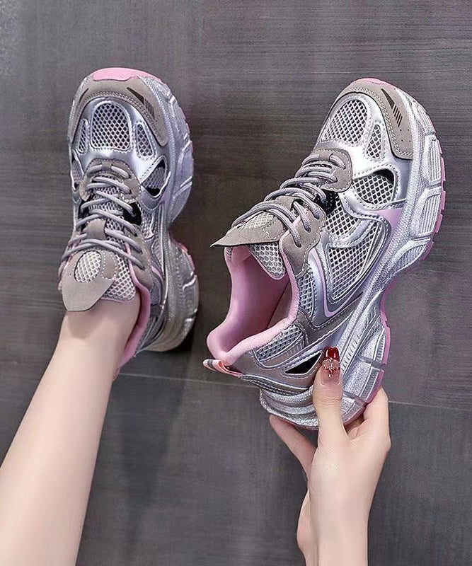 Splicing Platform Sport Shoes Pink Breathable Mesh