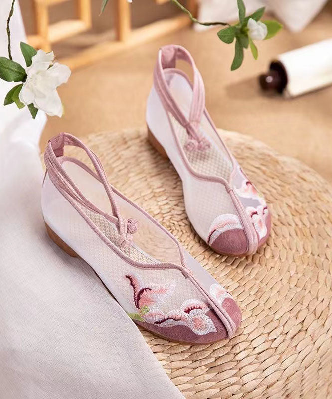 Splicing Sandals Pink Tulle Hollow Out Embroidery