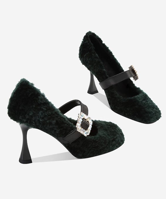 Splicing Stiletto High Heels Pink Faux Fur