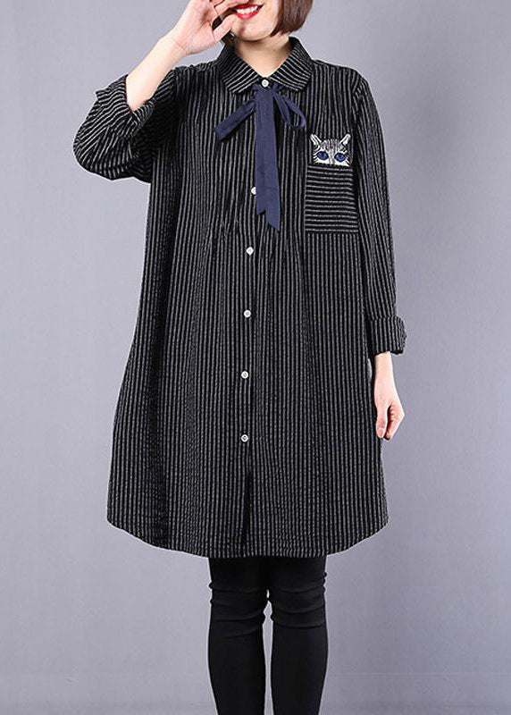 Spring Cat Lacing Stripe Loose Shirt