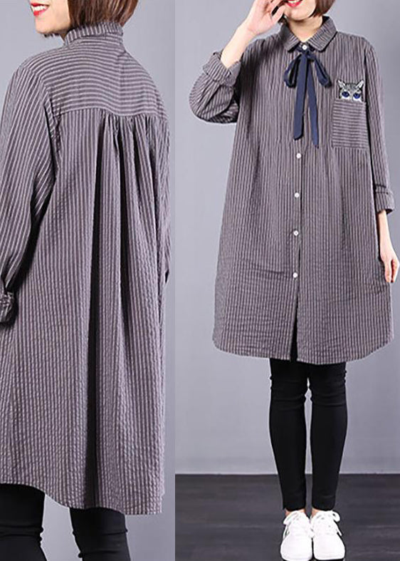 Spring Cat Lacing Stripe Loose Shirt