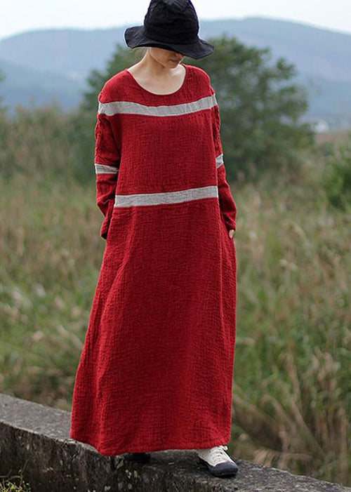 Spring Contrasting Color Jacquard Stripe Maxi Dress