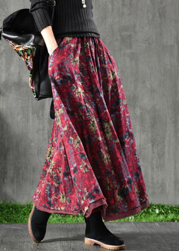 Velour Black Flower Skirt Maxi Length