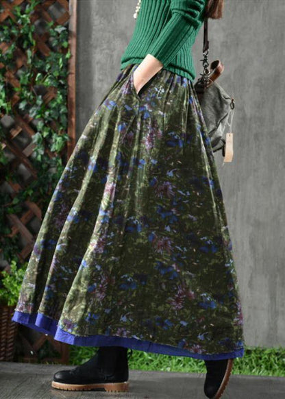 Velour Black Flower Skirt Maxi Length