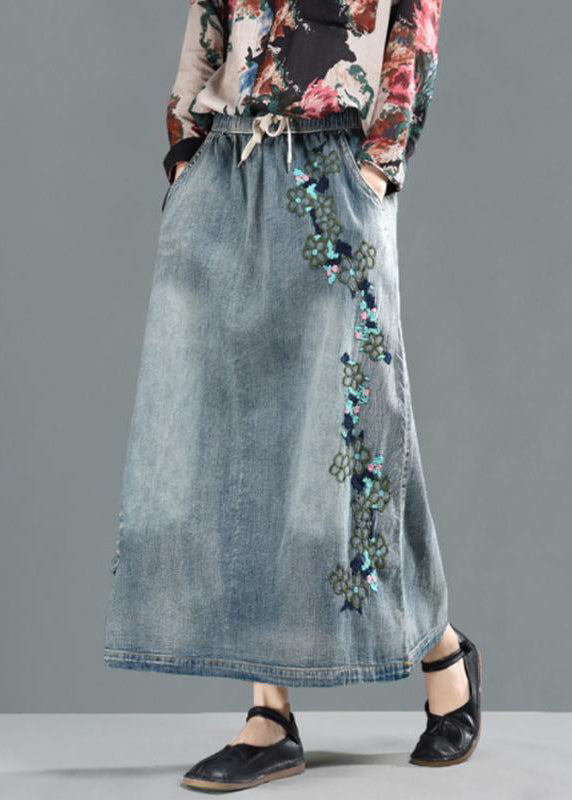 Spring Drawstring Hole Embroidery Skirt