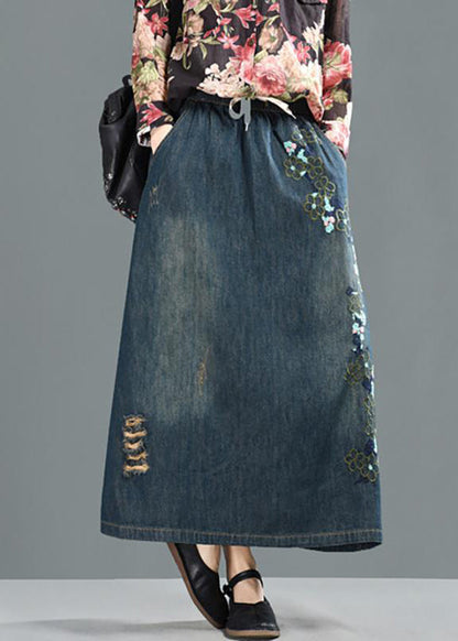 Spring Drawstring Hole Embroidery Skirt
