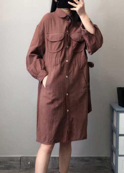 Spring Literary Lacing Splicing Shirt Midi Dress