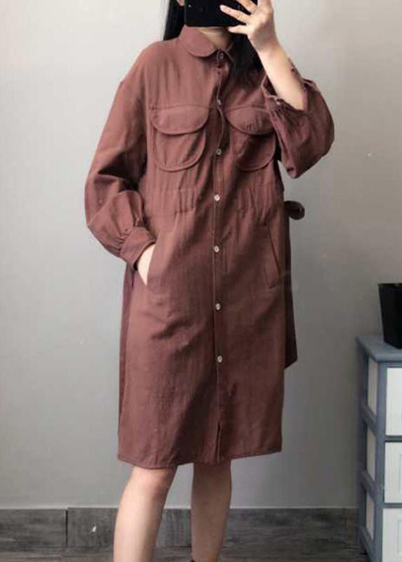 Spring Literary Lacing Splicing Shirt Midi Dress
