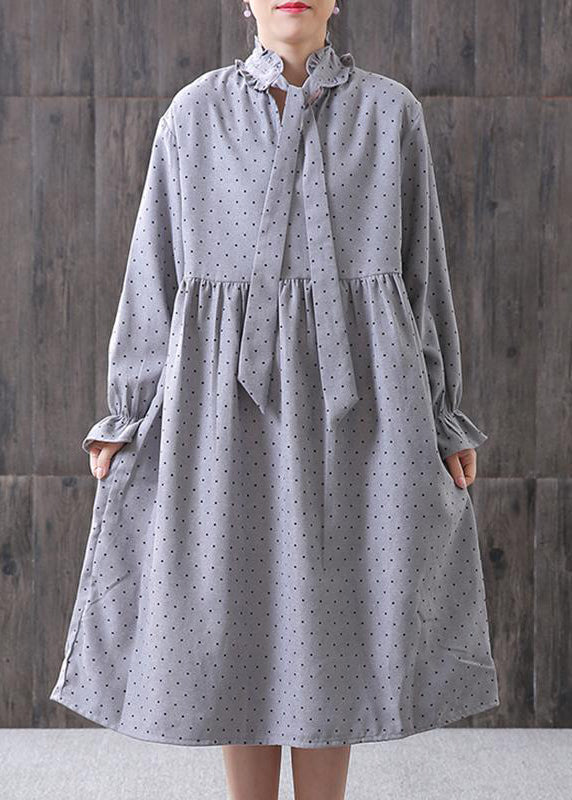 Spring Small Dot Petal Sleeve Literary Dress