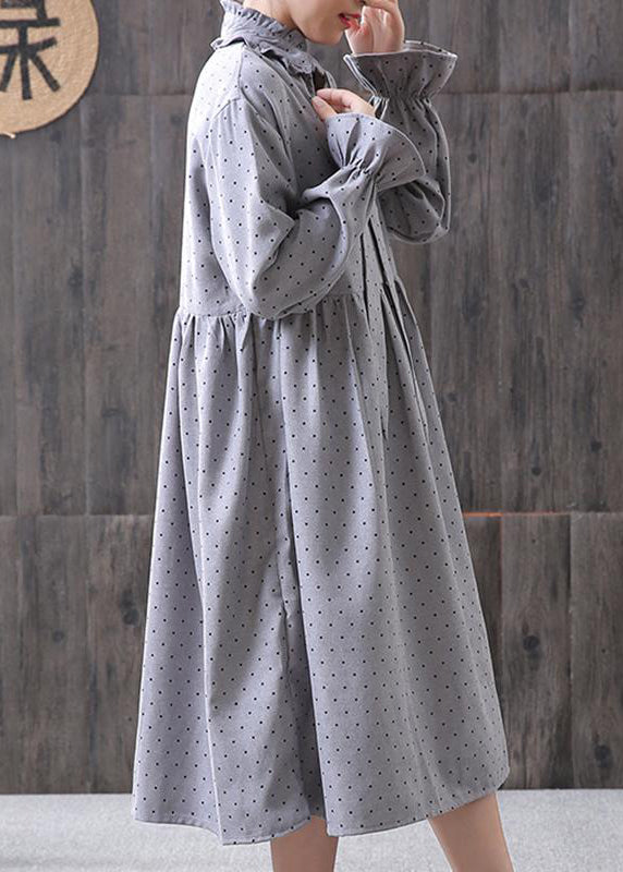 Spring Small Dot Petal Sleeve Literary Dress