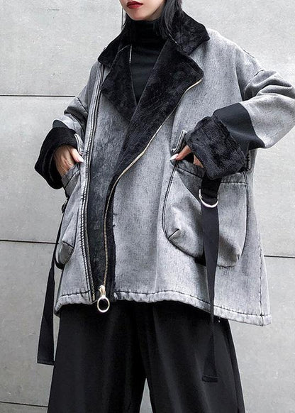 Square Collar Zippered Fine Tunic Coats Gray Jackets