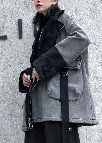 Square Collar Zippered Fine Tunic Coats Gray Jackets
