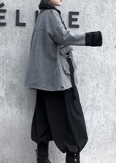 Square Collar Zippered Fine Tunic Coats Gray Jackets
