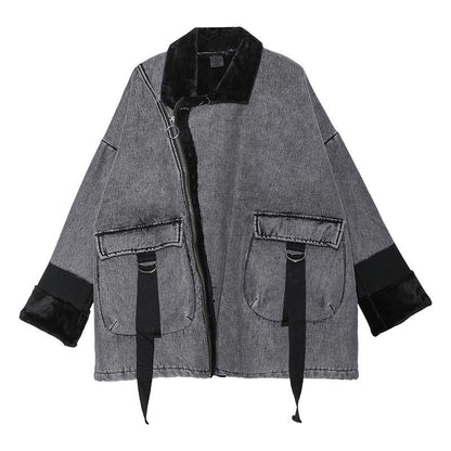 Square Collar Zippered Fine Tunic Coats Gray Jackets