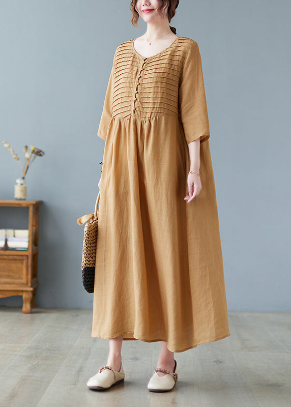 Square Neck Pleated Maxi Dress Yellow