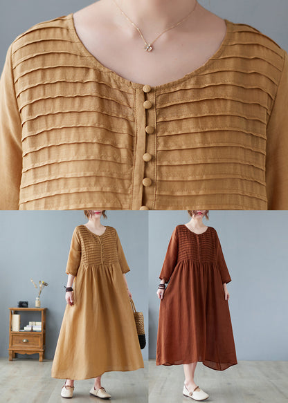 Square Neck Pleated Maxi Dress Yellow