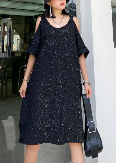 Starry Sky Black Clothes Off the Shoulder Tunic Dresses