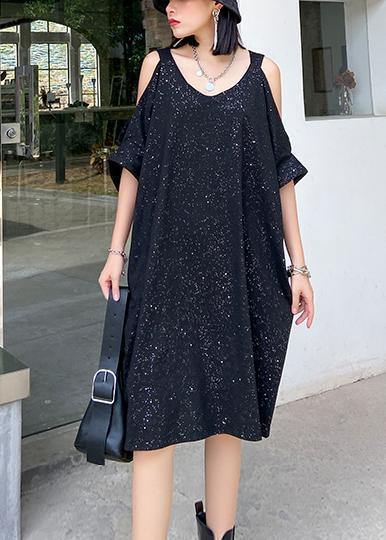 Starry Sky Black Clothes Off the Shoulder Tunic Dresses