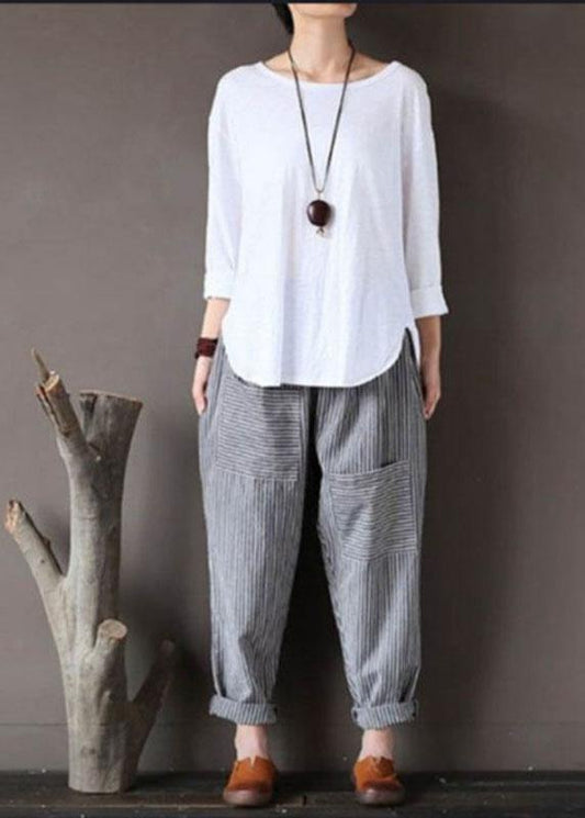 Stripe Elastic Waist Loose Harem Pants